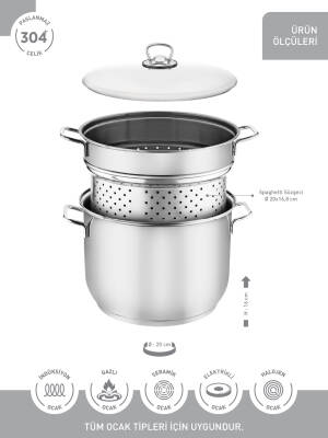 Hascevher 20 cm Haşlama Süzgeçli Spaghetti Tencere - 3