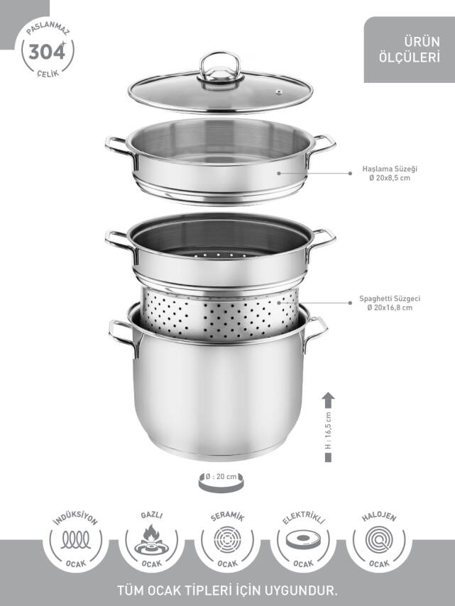 Hascevher 20 cm Haşlama Süzgeçli Spaghetti Tencere - 3