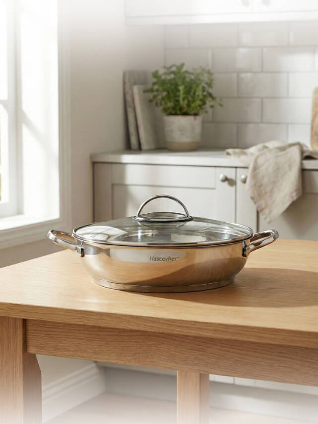 Hascevher 26x7 cm Kavurma Tenceresi Cam Kapaklı - 1