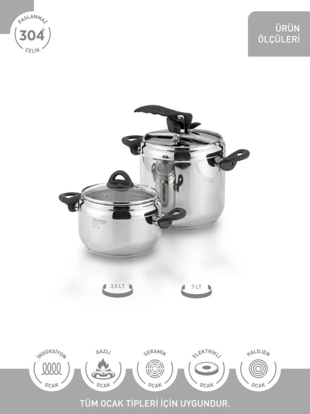 Hascevher 3,5 + 7,0 lt Düdüklü Tencere Seti - 3