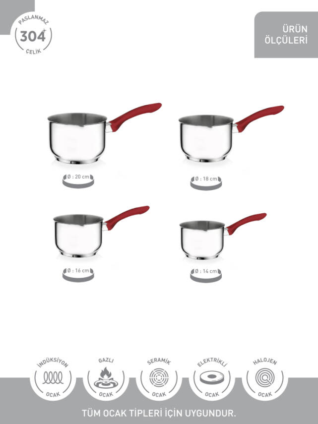 Hascevher 4 lü Sütlük Tencere Seti Bakalit Kulplu (14/16/18/20) - 3