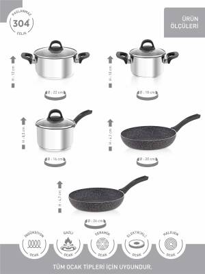 Hascevher 8 Pcs Anett Set - 16 Sütlük - 18-22 Tencere - 20-26 Roller Tava - 3