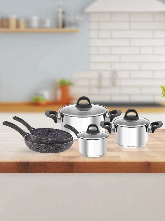 Hascevher 8 Pcs Anett Set - 16 Sütlük - 18-22 Tencere - 20-26 Roller Tava - 1