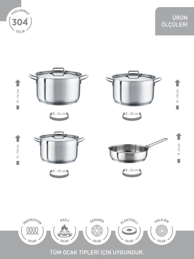Hascevher Anett 7 Pcs Tencere Seti (18/20/24/24Tava) - 3