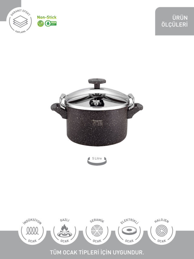 Hascevher Armoni 5.0 lt Granit Alüminyum Düdüklü Tencere Ø22 İndüksiyonlu - 3