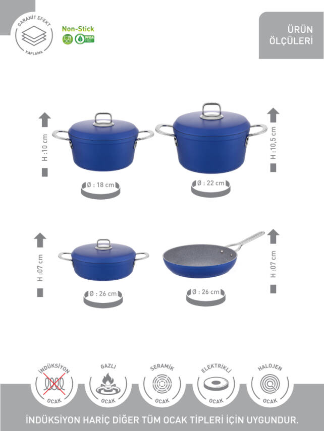 Hascevher Clarissa 7 Pcs Granit Elmas Tencere Seti (18/22Ten/26Kar/26Tv) - 3