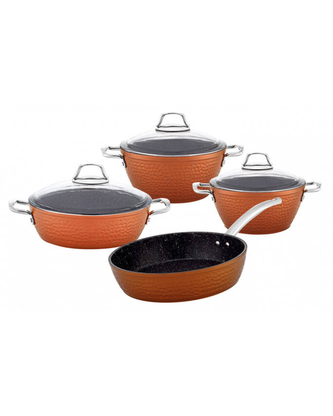 Hascevher Copper 7 Pcs Bermuda Kulpu Set Cam Kapaklı - 1