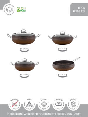 Hascevher Daisy 7 Pcs Güveç Granit Cam Kapaklı Set(20/22/24Ten/24Tv) - 3