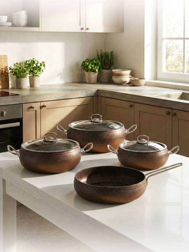 Hascevher Daisy 7 Pcs Güveç Granit Cam Kapaklı Set(20/22/24Ten/24Tv) - 1