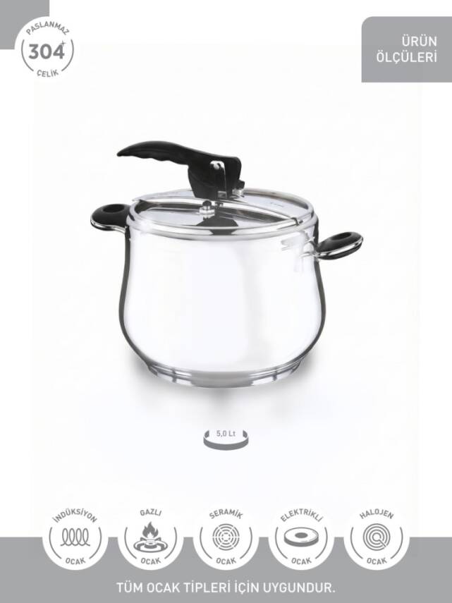Hascevher Esila 5.0 lt Düz Düdüklü Tencere - 3