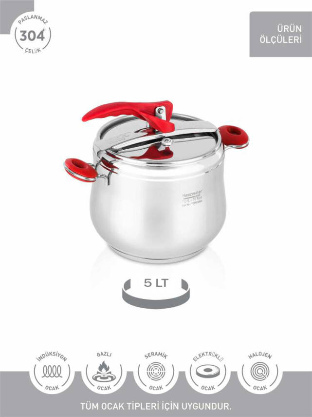Hascevher Esila 5.0 lt Düz Düdüklü Tencere - 3