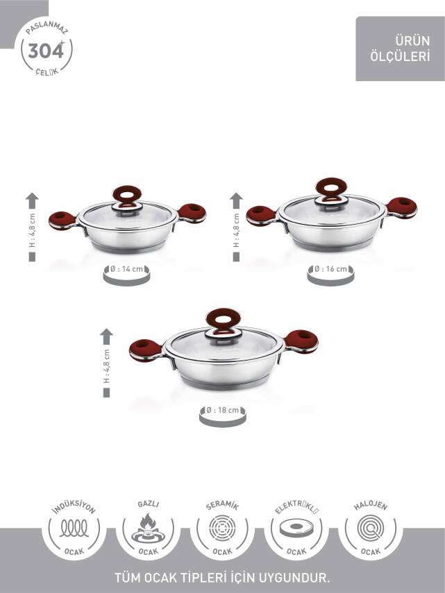 Hascevher Esila 6 Pcs Omlet Tencere Seti - 14 cm - 16 cm - 18 cm - 3