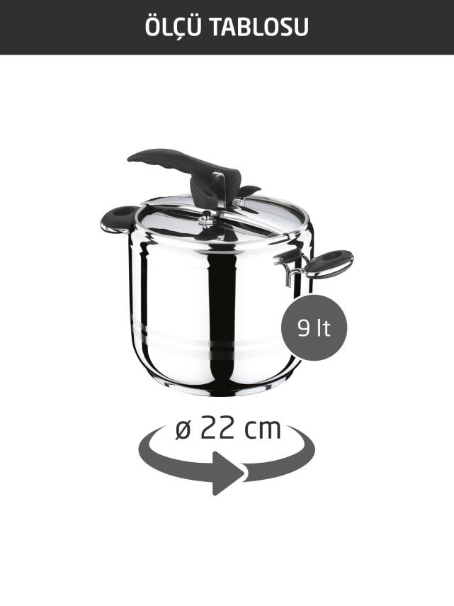 Hascevher Esila 9,0 lt Düz Düdüklü Tencere - 1