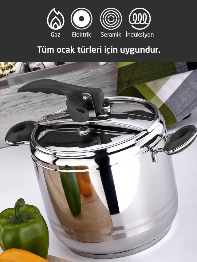 Hascevher Esila 9,0 lt Düz Düdüklü Tencere - 5