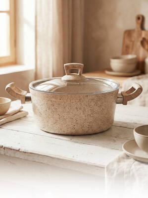 Hascevher Germanitium 22x10,5 cm Granit Tencere Cam Kapaklı - Hascevher