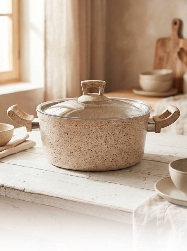 Hascevher Germanitium 22x10,5 cm Granit Tencere Cam Kapaklı - 1