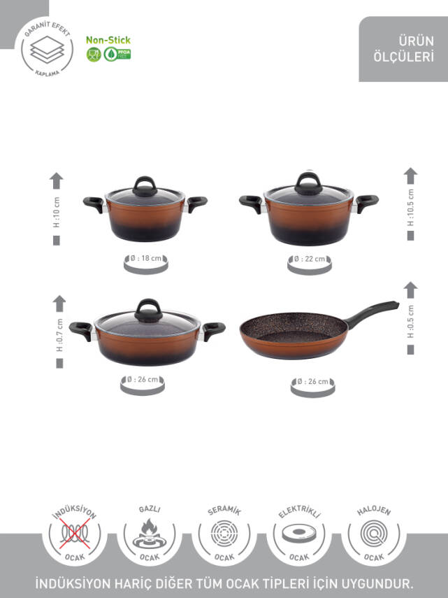 Hascevher Gloria 7 Pcs Silikon Tencere Seti 2.7mm (18/22Ten/26Kar/26Tv) 	Renk: SİYAH BAKIR - 3