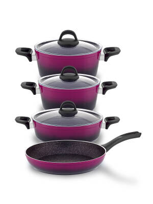 Hascevher Gloria 7 Pcs Silikon Tencere Seti 2.7mm (18/22Ten/26Kar/26Tv) 	Renk: SİYAH MAGENTA - 2