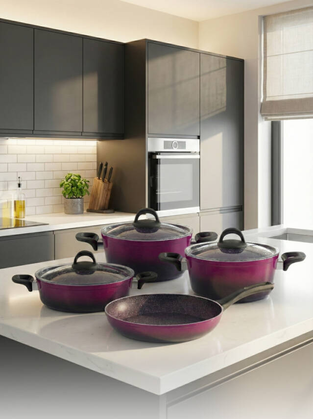 Hascevher Gloria 7 Pcs Silikon Tencere Seti 2.7mm (18/22Ten/26Kar/26Tv) 	Renk: SİYAH MAGENTA - 1