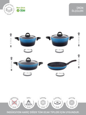 Hascevher Gloria 7 Pcs Silikon Tencere Seti 2.7mm (18/22Ten/26Kar/26Tv) Renk: SİYAH MAVİ - 3