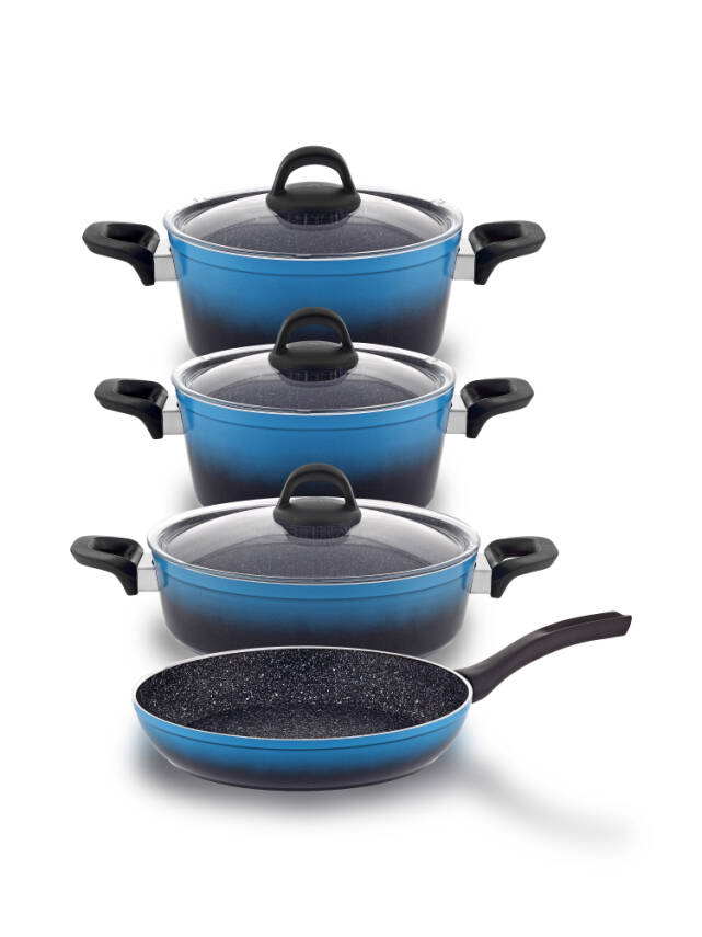 Hascevher Gloria 7 Pcs Silikon Tencere Seti 2.7mm (18/22Ten/26Kar/26Tv) Renk: SİYAH MAVİ - 2