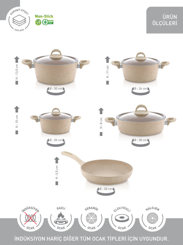Hascevher Granit 9 Pcs Beren Set Cam Kapaklı - 20 - 24 - 30 Ten - 28 Kar - 28 Tav - 2