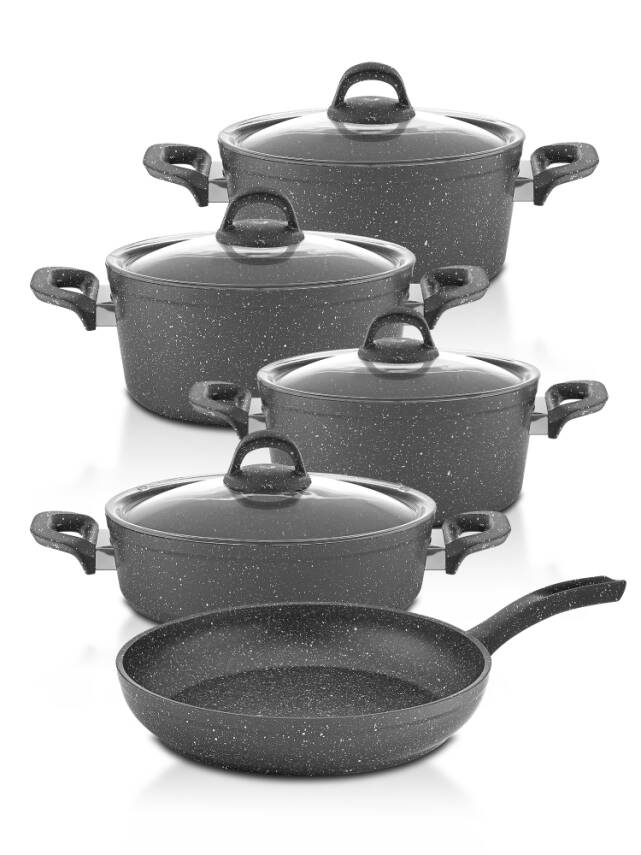 Hascevher Granit 9 Pcs Beren Set Cam Kapaklı 4mm (20/24/30Ten/28Kar/28Tv)	Renk: GRİ - 2