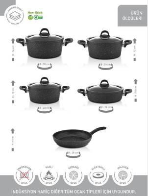 Hascevher Granit 9 Pcs Beren Set Cam Kapaklı 4mm (20/24/30Ten/28Kar/28Tv)	Renk: GRİ - 3