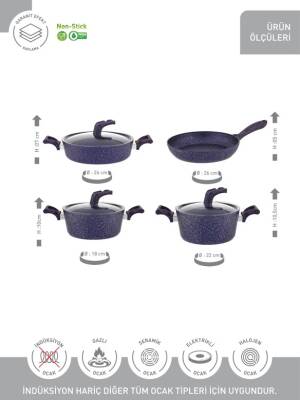 Hascevher Karina 7 Pcs Granit Vega Tencere Seti (18/22Ten/26Kar/26Tv) RENK: MOR - 3