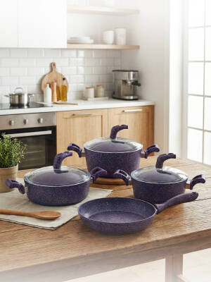 Hascevher Karina 7 Pcs Granit Vega Tencere Seti (18/22Ten/26Kar/26Tv) RENK: MOR - Hascevher
