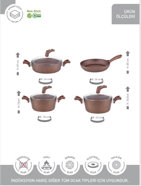 Hascevher Karina 7 Pcs Granit Vega Tencere Seti (18/22Ten/26Kar/26Tv) - 3