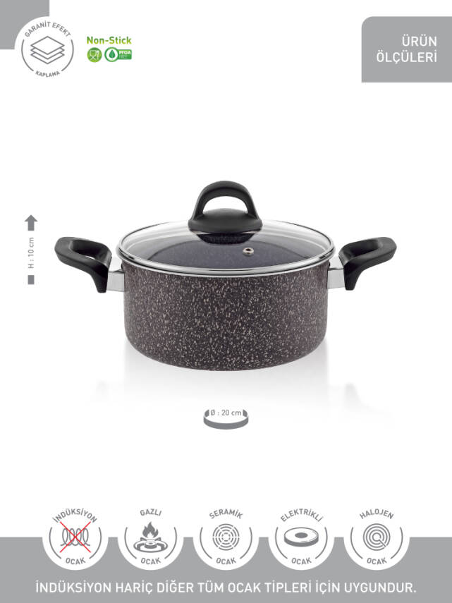 Hascevher Lavilla Prime Granit 20x10 cm Tencere Cam Kapaklı 2.2 mm - 3