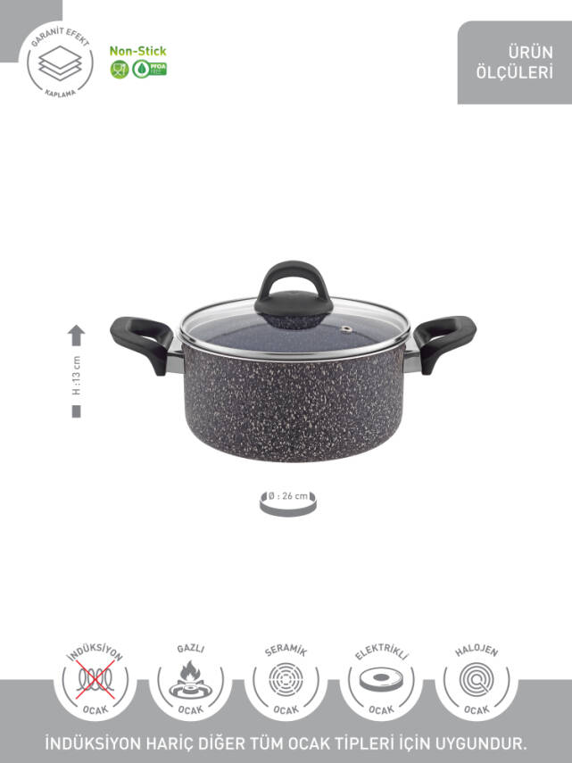 Hascevher Lavilla Prime Granit 26x13 cm Tencere Cam Kapaklı 2.2 mm - 3