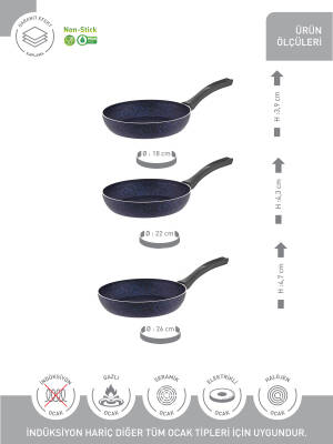 Hascevher Lavilla Prime Granit 3 Pcs Mavi Tava Seti (18/22/26) 2.2 mm - 3