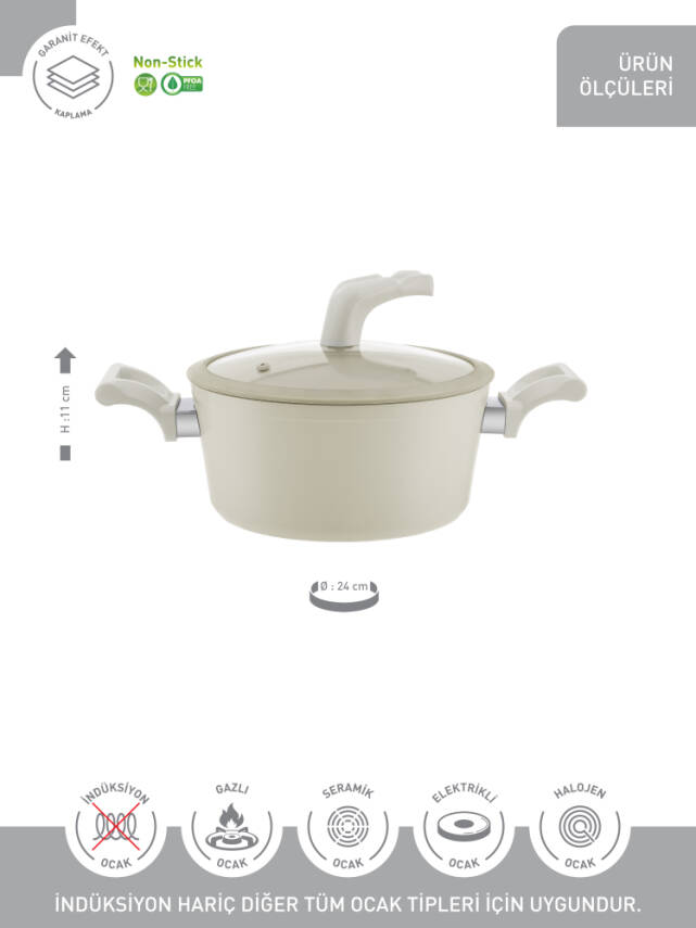 Hascevher Lizbon Seramik 24x11 cm Vega Tencere Cam Kapaklı - 3
