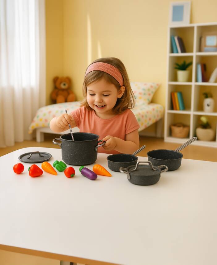 Hascevher Mini Chef Granit Oyuncak 6 PCS Tencere Seti (Granit Kaplamalı) - 1