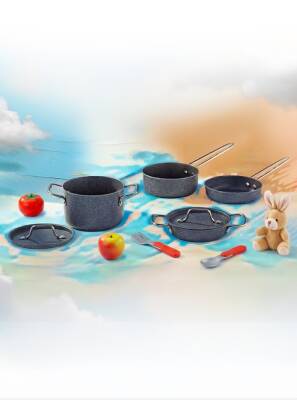Hascevher Mini Chef Granit Oyuncak 6 PCS Tencere Seti (Granit Kaplamalı) - Hascevher