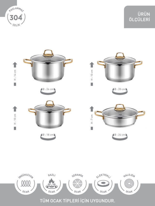 Hascevher Monna 8 Pcs Tencere Set (18/20/24 Ten/24 Karn) - 3