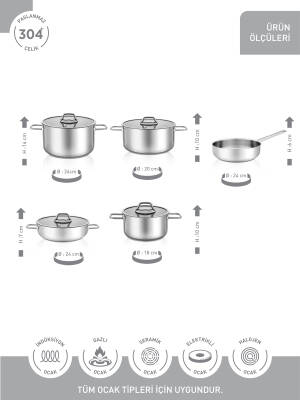 Hascevher Octavia 9 Pcs Tencere Set (18/20/24 Ten./24 Karn./24 Tava) - 3