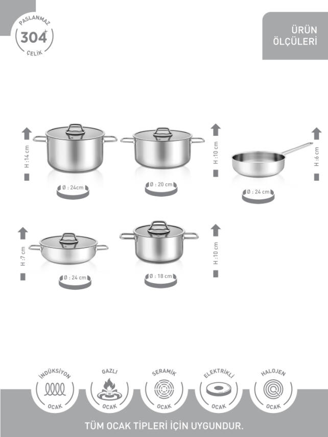 Hascevher Octavia 9 Pcs Tencere Set (18/20/24 Ten./24 Karn./24 Tava) - 3