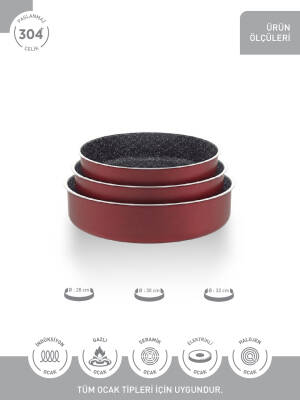 Hascevher Prime Granit 28-30-32 cm Yuvarlak Tepsi Seti İndüksiyonlu 2.2 mm - 3