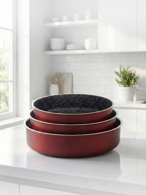 Hascevher Prime Granit 3 Pcs Yuvarlak Tepsi Seti İndüksiyonlu (32/34/36) 2.2 mm	Renk: KIRMIZI - Hascevher