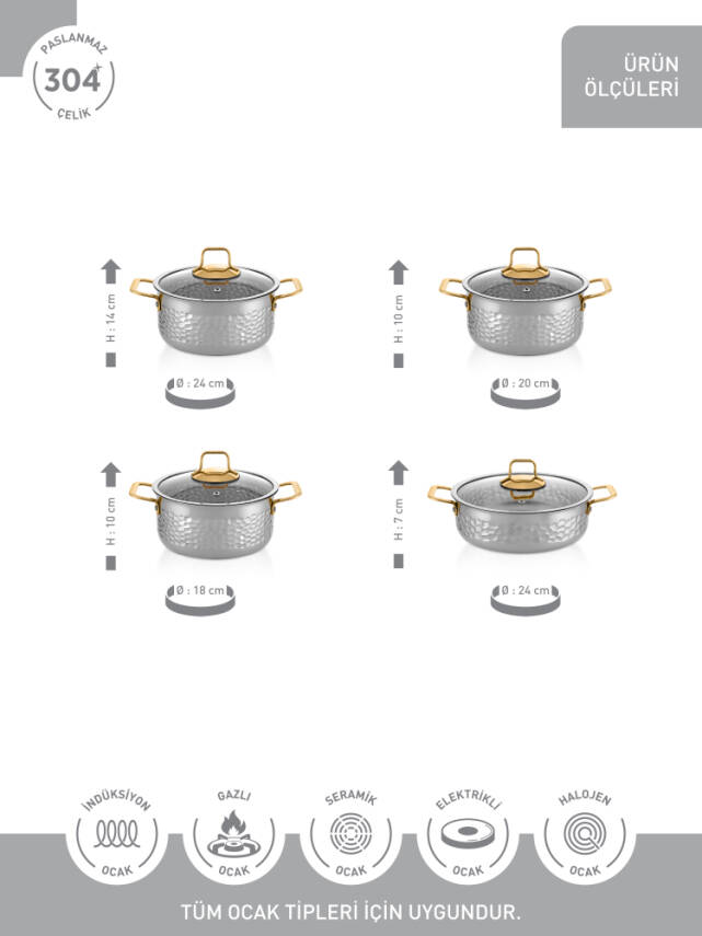 Hascevher Serra 8 Pcs Tencere Set Kaplamalı - 3