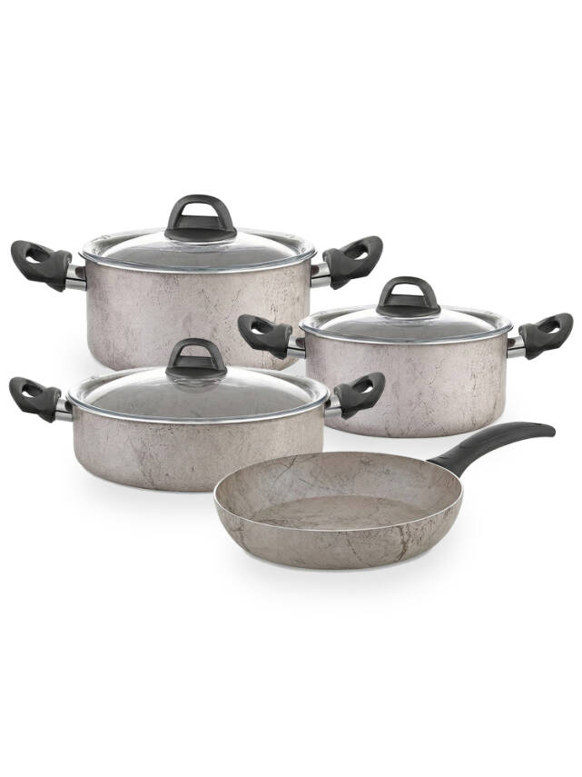 Hascevher Terra 7 Pcs Nonstick Set Cam Kapaklı(18/22Ten/26Kar/26Tv)	Renk: Krem Siyah - 2