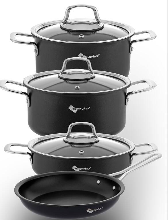 Hascevher Veronica 7 Pcs Nonstick Uygar Swiss Tencere Seti(18/22Ten/26Kar/26Tv) - 1