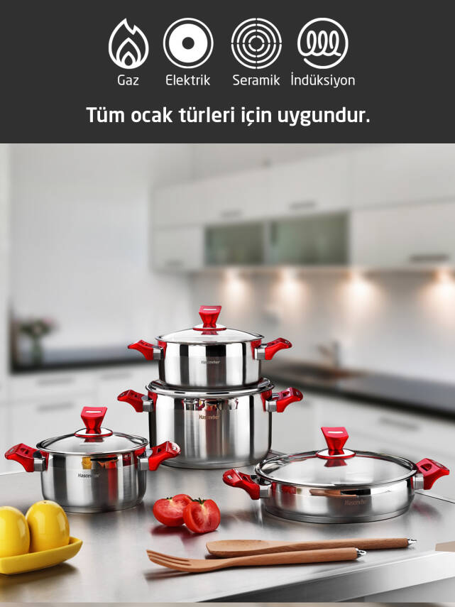 Hascevher Yaprak 8 Parça Tencere Seti - 6